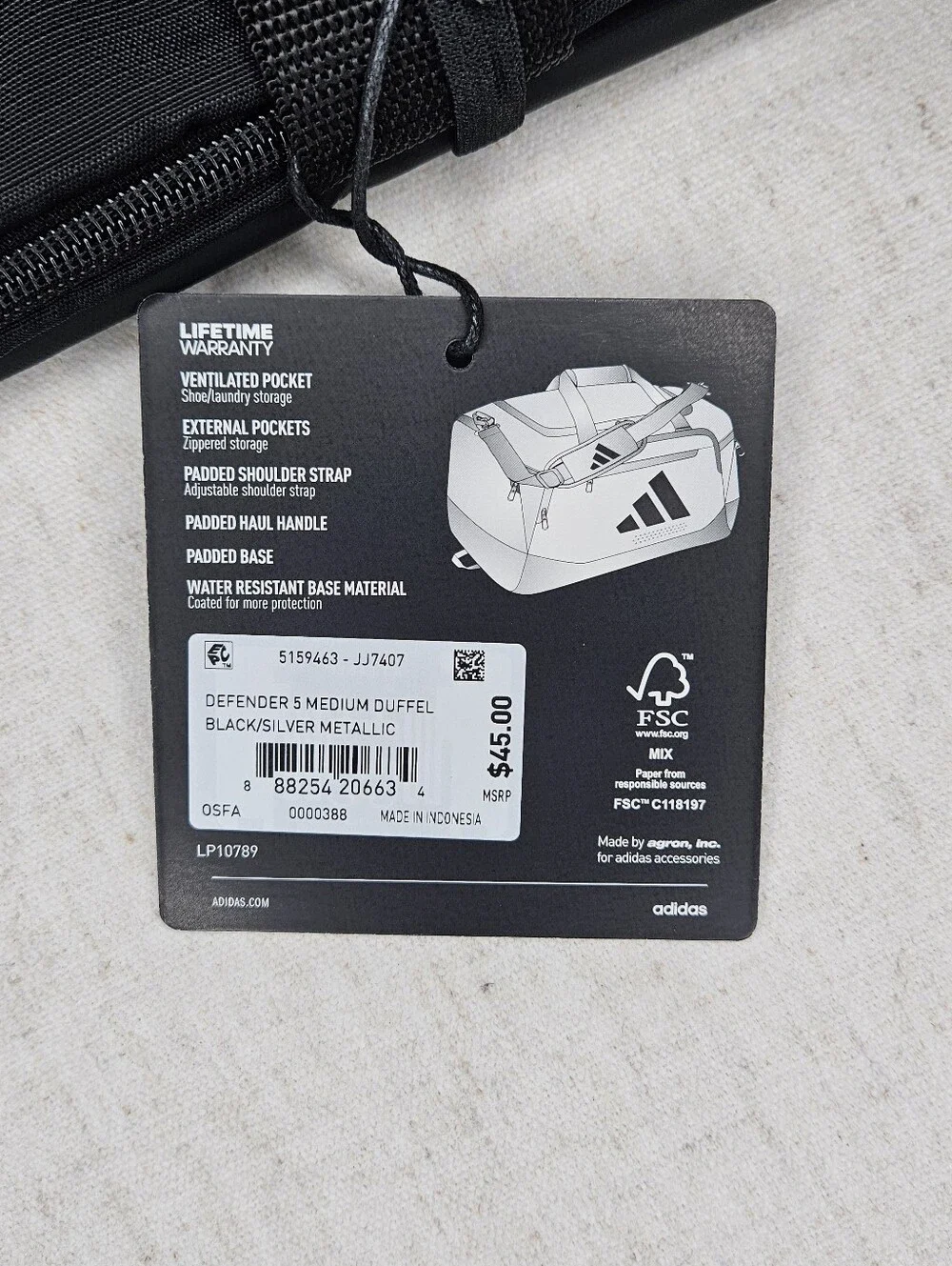 NWT Adidas Defender 5 Medium Duffel Bag Water Resistant Black Metallic Silver